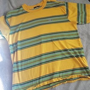 Obey yellow striped t shirt embroidered logo